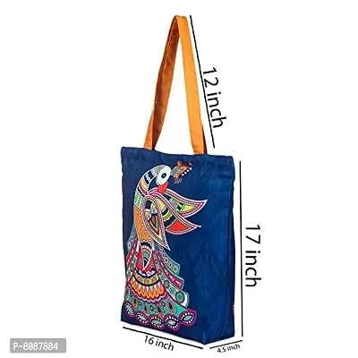 Tikuli Polyester Durable Canvas Large Size Printed Tote Bag for Women with ZIP (Navy Blue Orange)-thumb2
