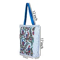 Tikuli Polyester Durable Canvas Large Size Printed Tote Bag for Women with ZIP (Blue Multi)-thumb1