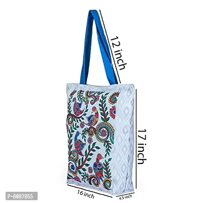 Tikuli Polyester Durable Canvas Large Size Printed Tote Bag for Women with ZIP (Blue Multi)-thumb2
