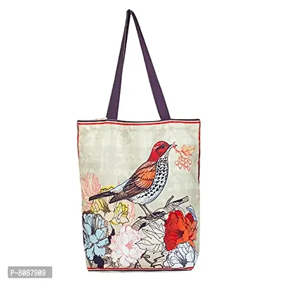 Tikuli Polyester Durable Canvas Large Size Printed Tote Bag for Women with ZIP (Red Multi-3)