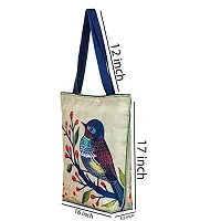 Tikuli Polyester Durable Canvas Large Size Printed Tote Bag for Women with ZIP (Beige Blue)-thumb1