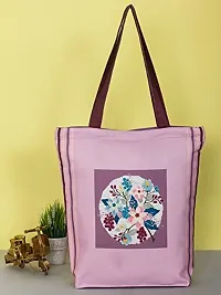 Tikuli Polyester Durable Canvas Large Size Printed Tote Bag for Women with ZIP (Pink)-thumb3