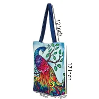 Tikuli Polyester Durable Canvas Large Size Printed Tote Bag for Women with ZIP (Navy Blue Multi)-thumb1