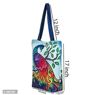 Tikuli Polyester Durable Canvas Large Size Printed Tote Bag for Women with ZIP (Navy Blue Multi)-thumb2