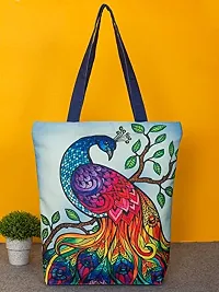 Tikuli Polyester Durable Canvas Large Size Printed Tote Bag for Women with ZIP (Navy Blue Multi)-thumb3