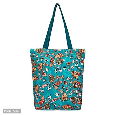 Tikuli Polyester Durable Canvas Large Size Printed Tote Bag for Women with ZIP (Aqua Blue -1)