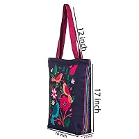 Tikuli Polyester Durable Canvas Large Size Printed Tote Bag for Women with ZIP (Navy Blue Red)-thumb1