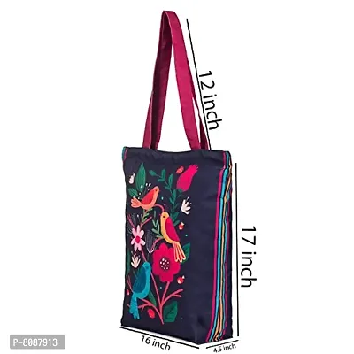 Tikuli Polyester Durable Canvas Large Size Printed Tote Bag for Women with ZIP (Navy Blue Red)-thumb2