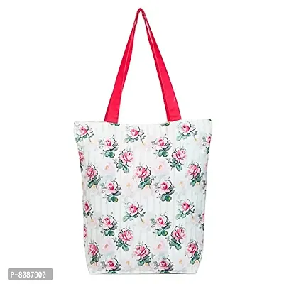 Tikuli Polyester Durable Canvas Large Size Printed Tote Bag for Women with ZIP (Beige Multi)