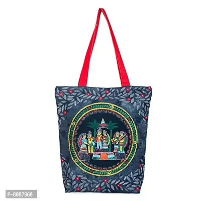 Tikuli Polyester Durable Canvas Large Size Printed Tote Bag for Women with ZIP (Black red)