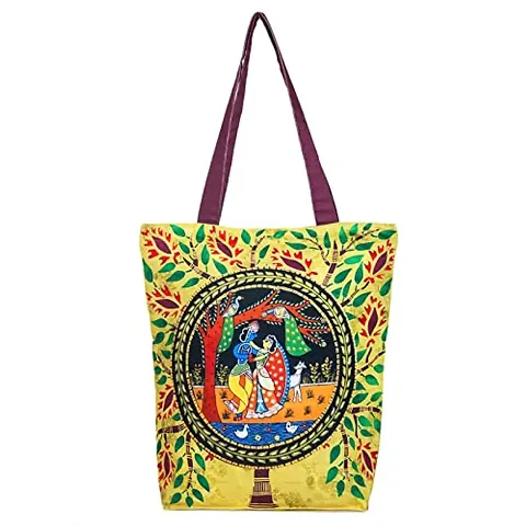 Tikuli Polyester Durable Canvas Large Size Printed Tote Bag for Women with ZIP