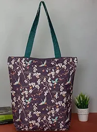 Tikuli Polyester Durable Canvas Large Size Printed Tote Bag for Women with ZIP (Purple Multi)-thumb3