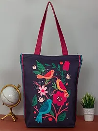 Tikuli Polyester Durable Canvas Large Size Printed Tote Bag for Women with ZIP (Navy Blue Red)-thumb3