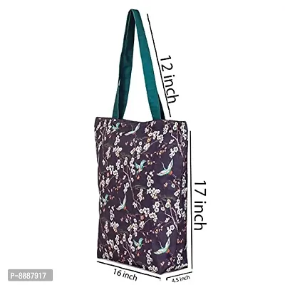 Tikuli Polyester Durable Canvas Large Size Printed Tote Bag for Women with ZIP (Purple Multi)-thumb2