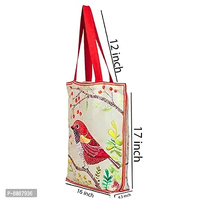 Tikuli Polyester Durable Canvas Large Size Printed Tote Bag for Women with ZIP (Red Multi-2)-thumb2