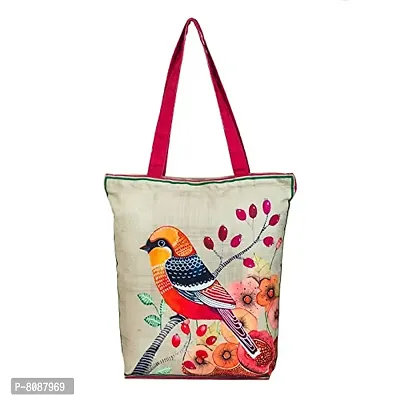 Tikuli Polyester Durable Canvas Large Size Printed Tote Bag for Women with ZIP (Red Multi)