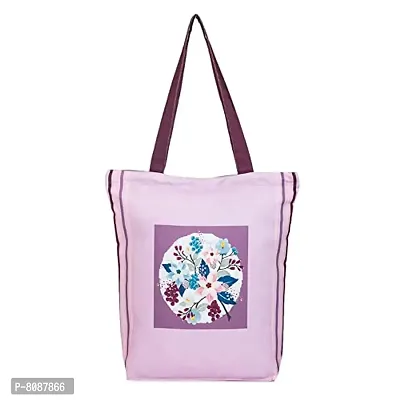 Tikuli Polyester Durable Canvas Large Size Printed Tote Bag for Women with ZIP (Pink)-thumb0