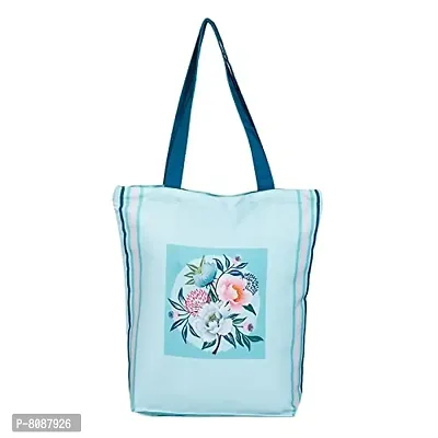 Tikuli Polyester Durable Canvas Large Size Printed Tote Bag for Women with ZIP (Blue-0)