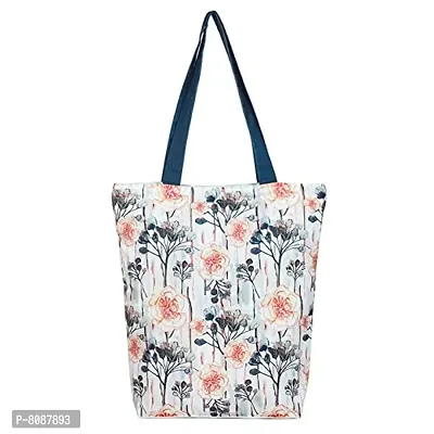 Tikuli Polyester Durable Canvas Large Size Printed Tote Bag for Women with ZIP (Beige Multi -2)