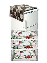 Groki Polyester Combo of Fridge Top Cover, 2 Fridge Handle Covers + 3 Fridge Mats (6 Piece Set)- Brown-thumb1