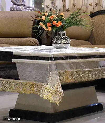 Premium PVC Transparent 4 Seater Center Table Cover (Golden)-thumb0