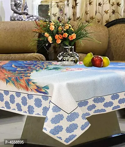 Premium Cotton 4 Seater Peacock Designer Center Table Cover (Blue)-thumb0