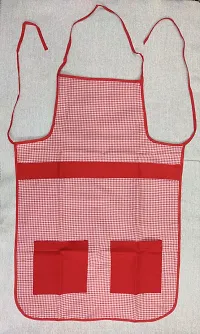 Premium Cotton With PVC Checkered Design Kitchen Apron with Front Pockets (Red)-thumb2