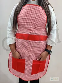 Premium Cotton With PVC Checkered Design Kitchen Apron with Front Pockets (Red)-thumb4