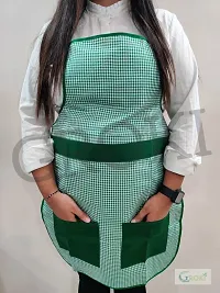 Premium Cotton With PVC Checkered Design Kitchen Apron with Front Pockets (Green)-thumb4