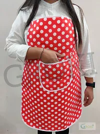 Premium Cotton With PVC Polka Dot Kitchen Apron with Front Pocket (Red)-thumb1