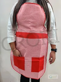 Premium Cotton With PVC Checkered Design Kitchen Apron with Front Pockets (Red)-thumb1