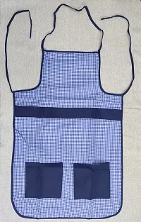 Premium Cotton With PVC Checkered Design Kitchen Apron with Front Pockets (Blue)-thumb2