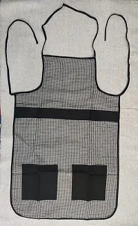 Premium Cotton With PVC Checkered Design Kitchen Apron with Front Pockets (Black)-thumb2