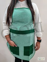 Premium Cotton With PVC Checkered Design Kitchen Apron with Front Pockets (Green)-thumb1