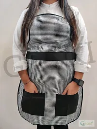 Premium Cotton With PVC Checkered Design Kitchen Apron with Front Pockets (Black)-thumb4