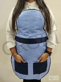 Premium Cotton With PVC Checkered Design Kitchen Apron with Front Pockets (Blue)-thumb4