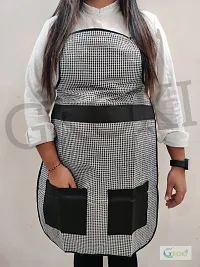 Premium Cotton With PVC Checkered Design Kitchen Apron with Front Pockets (Black)-thumb1