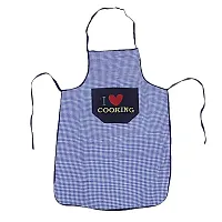 Premium Cotton With PVC Small Checkered Design Kitchen Apron with Front Pockets (Blue, Pack of 1)-thumb2