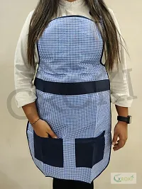 Premium Cotton With PVC Checkered Design Kitchen Apron with Front Pockets (Blue)-thumb1