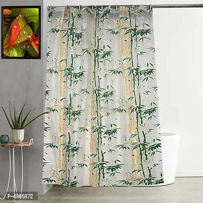 Premium Bamboo Design PVC Shower Curtain with 8 Hooks 9ft (54in x 84in, Green)-thumb0