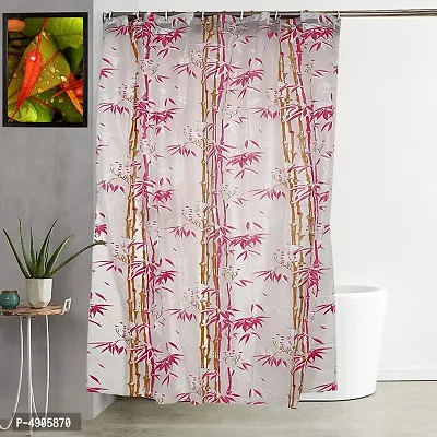 Premium Bamboo Design PVC Shower Curtain with 8 Hooks 9ft (54in x 84in, Pink)-thumb0