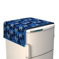 Premium Combo Cotton Knitting Pattern Design Fridge Top Cover and 2 Handle Cover with 3 Fridge Mats (Blue)-thumb1