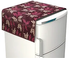 Premium Combo Cotton Knitting Pattern Design Fridge Top Cover and 2 Handle Cover with 3 Fridge Mats (Maroon)-thumb1