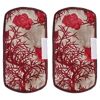 Premium Cotton PVC Rose & Leaf Printed Combo Fridge Top Cover and 2 Handle Cover with 3 Fridge Mats (Red, 6 Piece set)-thumb3