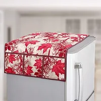 Premium Cotton PVC Rose & Leaf Printed Combo Fridge Top Cover and 2 Handle Cover with 3 Fridge Mats (Red, 6 Piece set)-thumb1