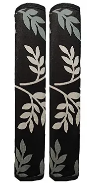 Premium Cotton PVC Leaf Printed Combo Fridge Top Cover and 2 Handle Cover with 3 Fridge Mats (Black, 6 Piece set)-thumb2