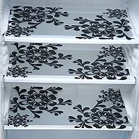 Premium Cotton PVC Leaf Printed Combo Fridge Top Cover and 2 Handle Cover with 3 Fridge Mats (Black, 6 Piece set)-thumb2