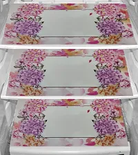 Premium Cotton PVC Leaf Printed Combo Fridge Top Cover and 2 Handle Cover with 3 Fridge Mats (Maroon, 6 Piece set)-thumb2