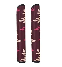 Premium Cotton PVC Leaf Printed Combo Fridge Top Cover and 2 Handle Cover with 3 Fridge Mats (Maroon, 6 Piece set)-thumb3