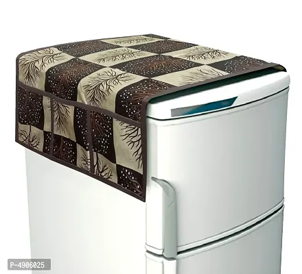 Premium Cotton PVC Tree Printed Combo Fridge Top Cover and 2 Handle Cover with 3 Fridge Mats (Brown, 6 Piece set)-thumb4